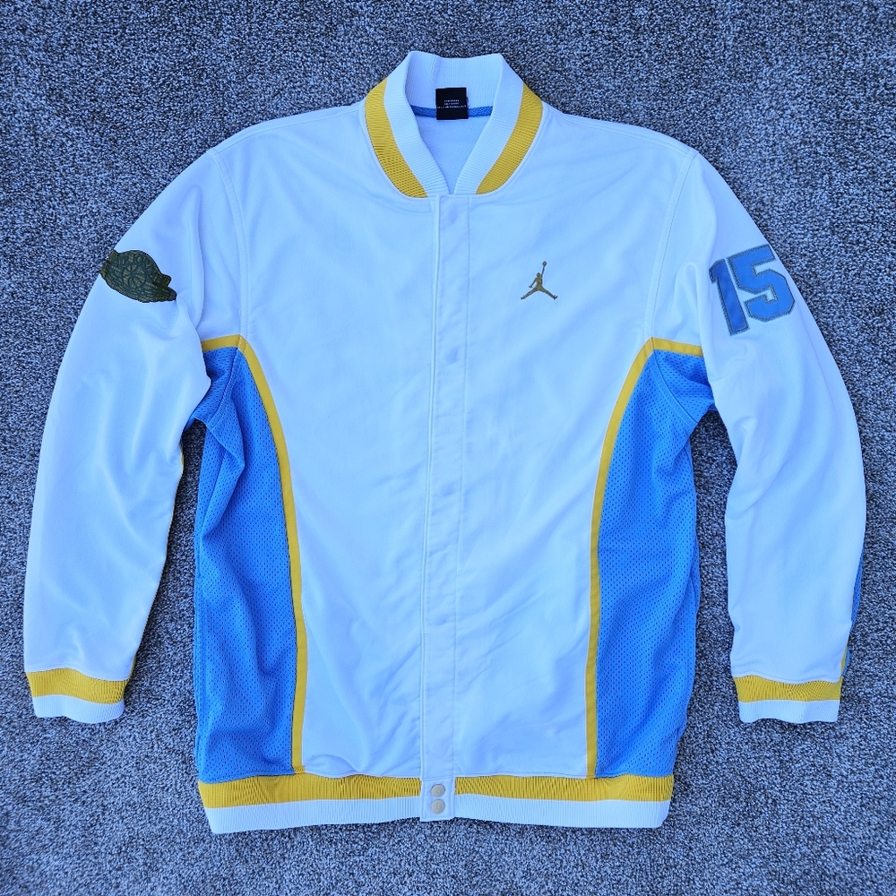 Jordan Men's White & Blue Varsity Jacket with Gold Trim